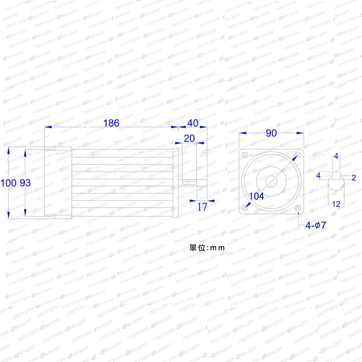 dim_PMDCmotor-150W-90VDC-round-shaft